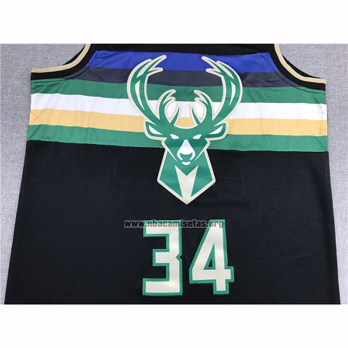 Camiseta Milwaukee Bucks Giannis Antetokounmpo NO 34 Statement 2019-20 Negro